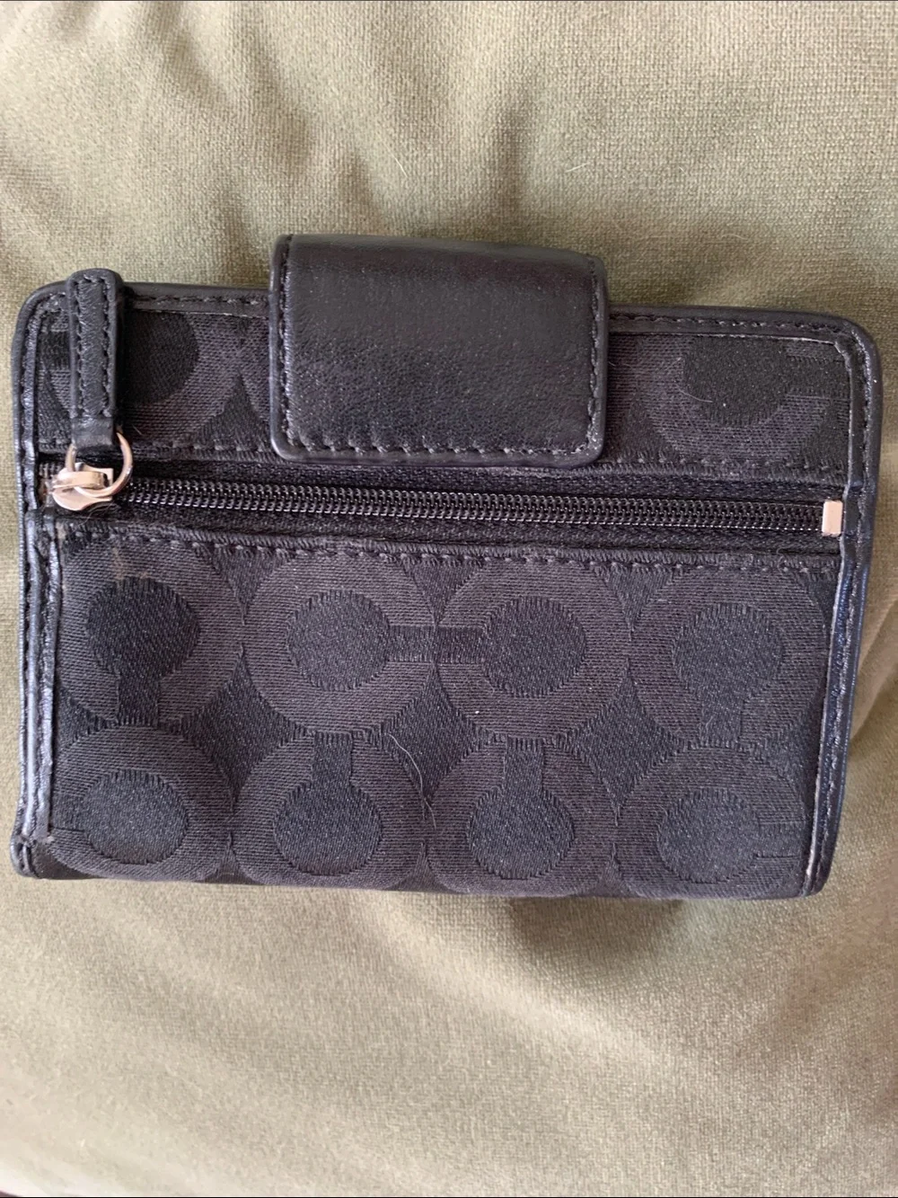 Coach Black Signature Jacquard Compact Wallet with Silver-Tone Clasp